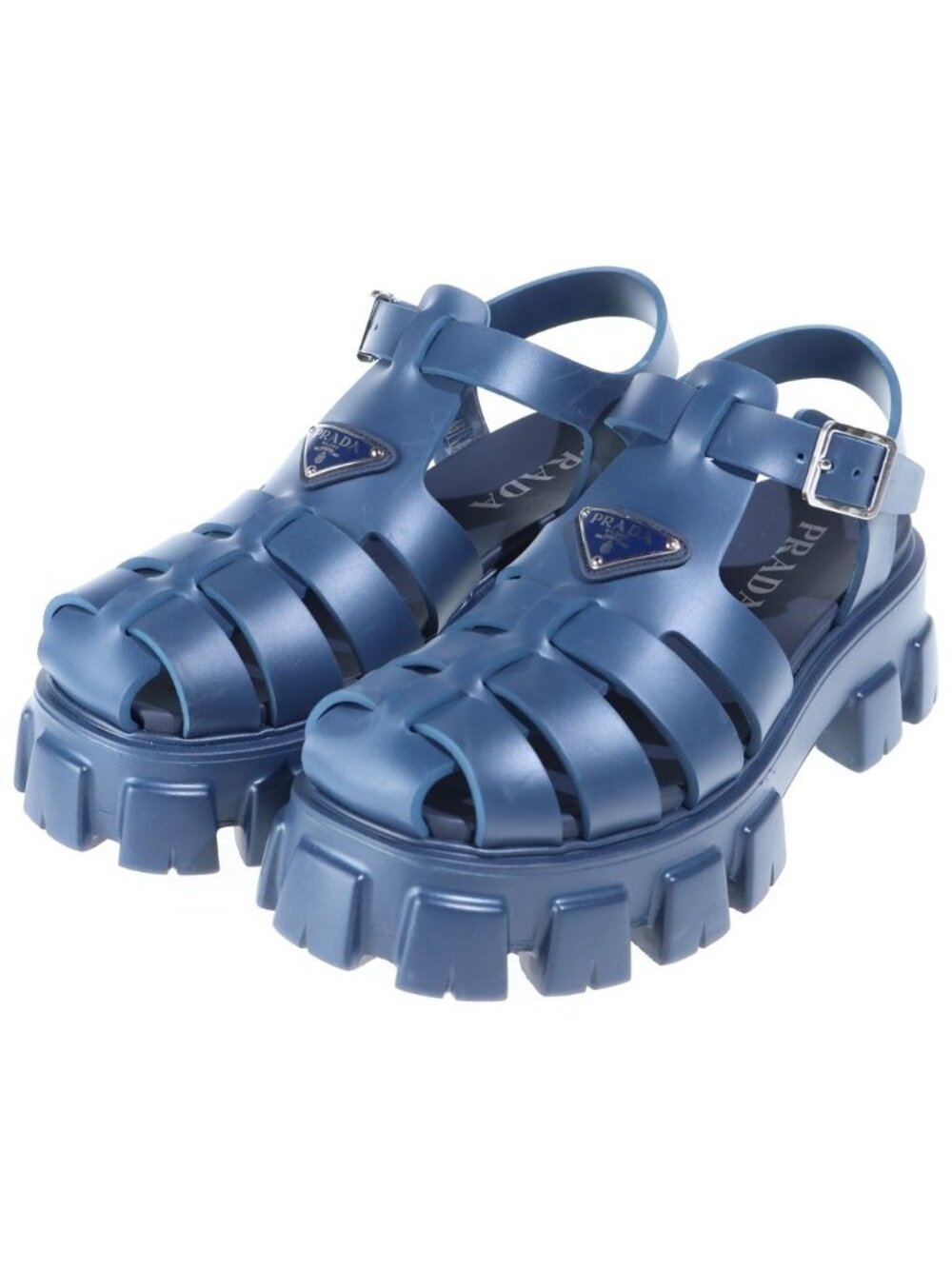 Prada Triangle Logo Rubber Fisherman Sandals Navy
